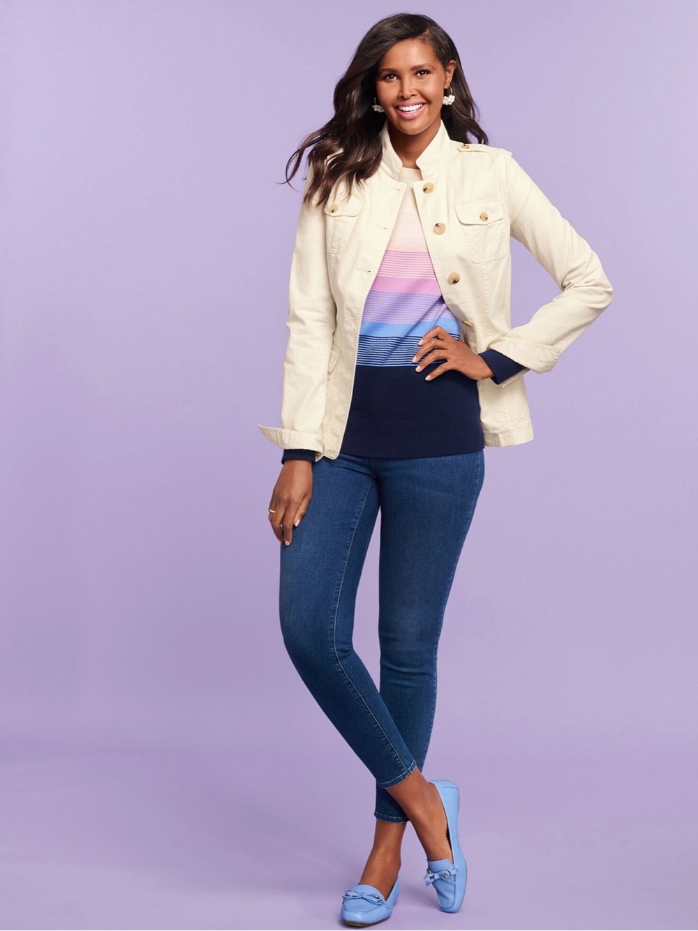 Talbots White Utility Jacket with Button-Front military inspired cotton Small